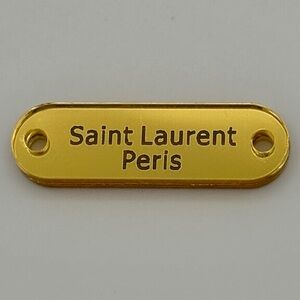 Saint Laurent Paris Marked Logo Plate Acrylic Gold Tone Tag